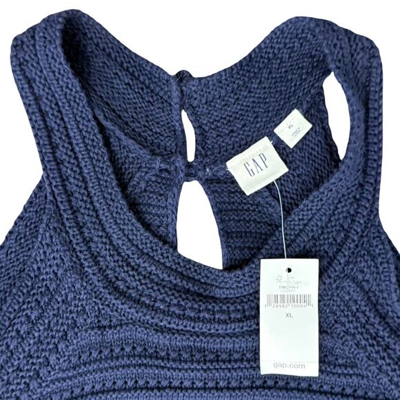 Gap Navy Blue Crochet Mini Halter Button Back Trapeze Dress size XL NEW Tags - Picture 4 of 10
